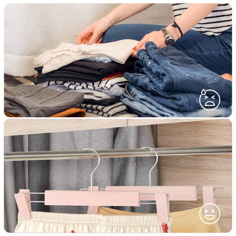 GUANJUNE Clothes Pants Hangers  Space-Saving Skirt Holders with 360  Swivel Hooks  Adjustable Clips  Trouser Hangers  Clothes Coat Garment Jeans Hangers (10 Pack  Pink) - Image 5